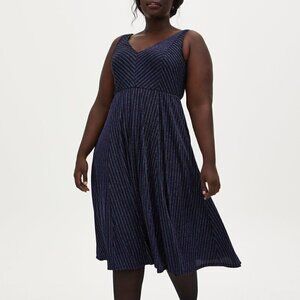 TORRID Dark Blue & Multi Stripe Shimmer Midi Skater Dress